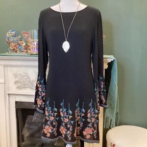 ANDREE by Unit Black floral embroidered bell sleeve Dress